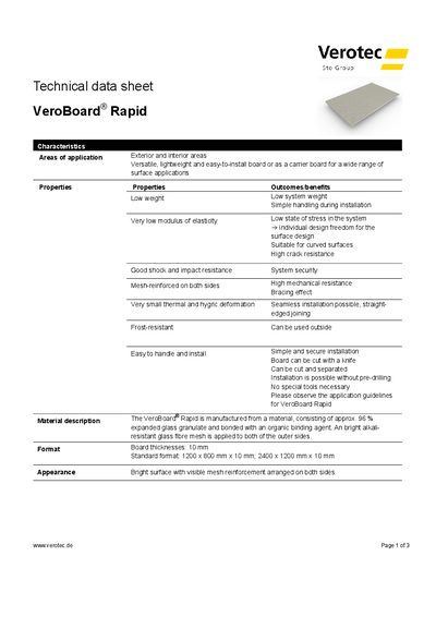 Verotec Rapid Technical Data Sheet - cover page