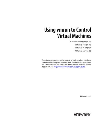 Using vmrun to Control Virtual Machines User Guide - cover page