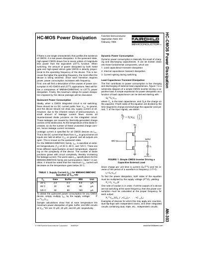 Fairchild MM54HC/MM74HC Power Dissipation Analysis - cover page