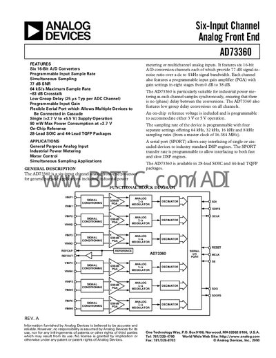 Analog Devices AD73360 ADC Datasheet - cover page