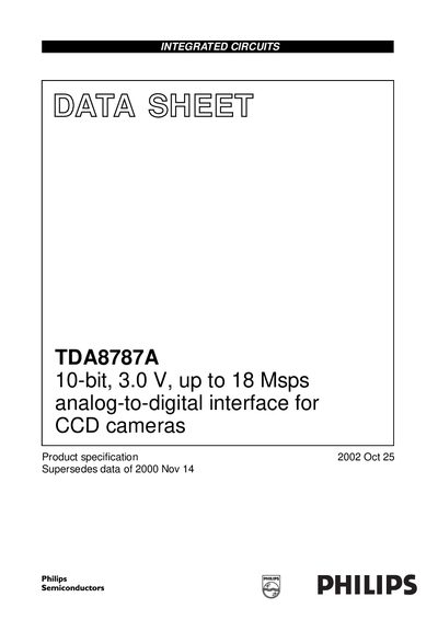 Philips TDA8787A 10-bit 3.0 V up to 18 Msps CCD Camera Interface Data Sheet - cover page
