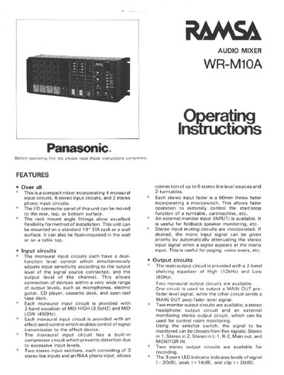 RAMSA WR-M10A Mixer Operating Instructions - cover page