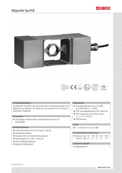 Flintec PCB Series Load Cell Datasheet - cover page