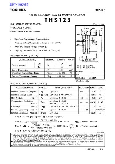 Toshiba THS123 Hall Sensor Datasheet - cover page