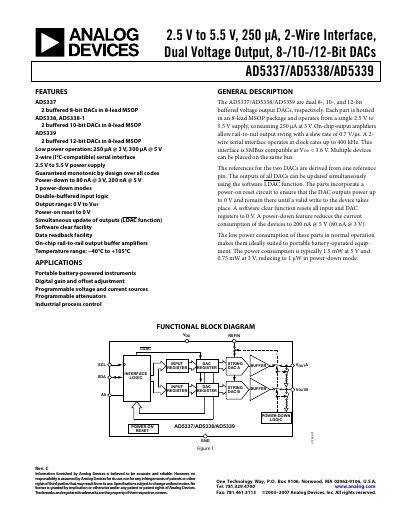 Analog Devices AD5337/AD5338/AD5339 DAC Datasheet - cover page