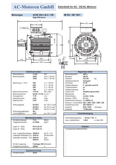 AC-Motoren ACM 200 LB-2 HE AC Motor Datasheet - cover page