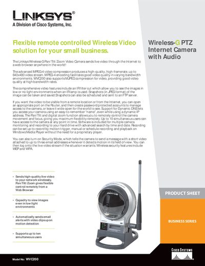 Linksys WVC200 Wireless PTZ Internet Camera User Manual - cover page