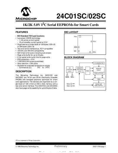 Microchip 24C01SC/02SC Serial EEPROM Datasheet - cover page