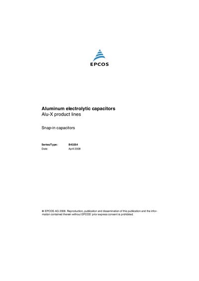EPCOS Aluminum electrolytic capacitors Alu-X product lines Snap-in capacitors - cover page