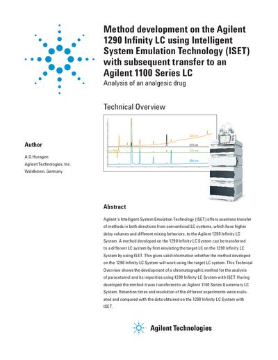Agilent Method development on the Agilent 1290 Infinity LC using Intelligent System Emulation Technology (ISET) with subsequent transfer to an Agilent 1100 Series LC Manual - cover page