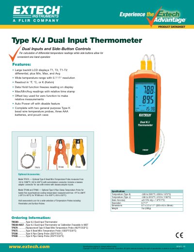 EXTECH TM300 Type K/J Dual Input Thermometer Product Datasheet - cover page