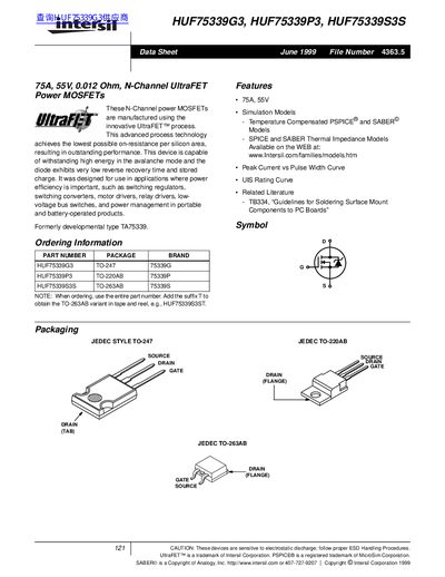 intersil HUF75339G3 HUF75339P3 HUF75339S3S handbook - cover page