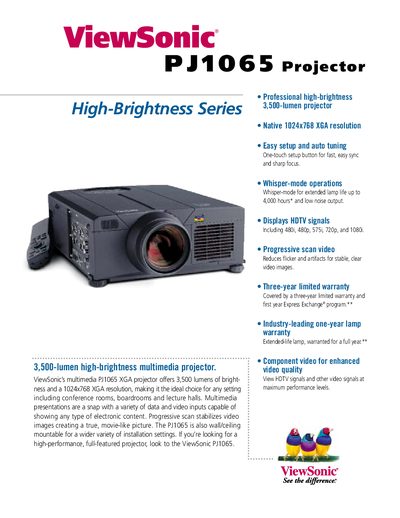 ViewSonic PJ1065 Projector High-Brightness Series Product Leaflet - cover page