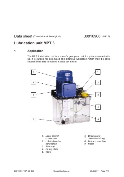 Bielomatik MPT 3 Lubrication Unit Datasheet - cover page