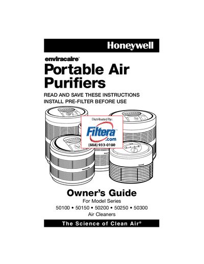 Honeywell 50100/50150/50200/50250/5300 Air Cleaners user manual - cover page