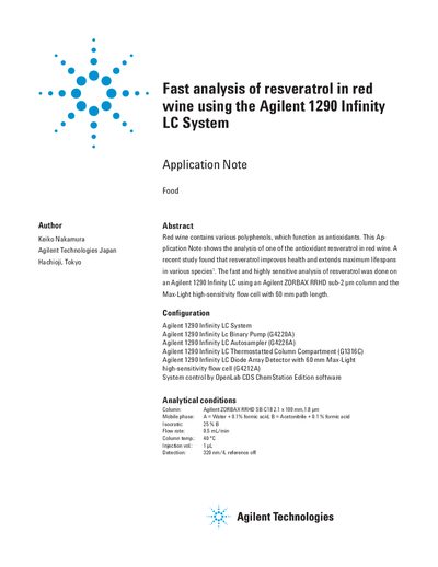 Agilent 1290 Infinity LC Application Note: Fast Analysis of Resveratrol in Red Wine - cover page