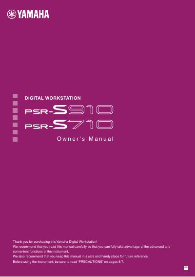 Yamaha PSR-S910/S710 Digital Workstation Owner's Manual