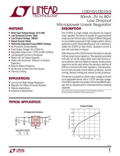 Linear Technology LT3010/LT3010-5 Datasheet - cover page