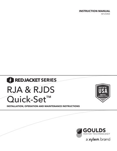 RJA & RJDS IM125R04 Series Quick-Set Jet Pump Installation and Operation Manual - cover page