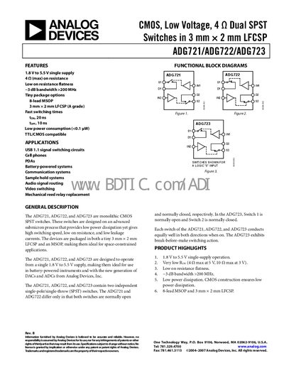 Analog Devices ADG721/ADG722/ADG723 Datasheet - cover page