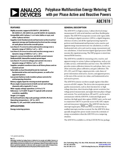 Analog Devices ADE7878 Datasheet - cover page