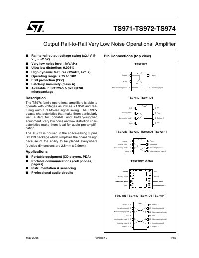 STMicroelectronics TS971/TS972/TS974 Operational Amplifier Datasheet