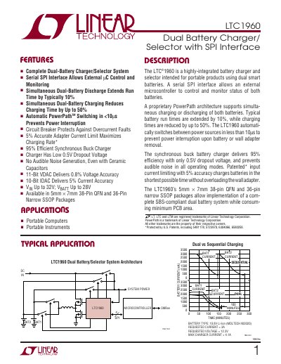 Linear Technology LTC1960 Dual Battery Charger/Selector Datasheet - cover page