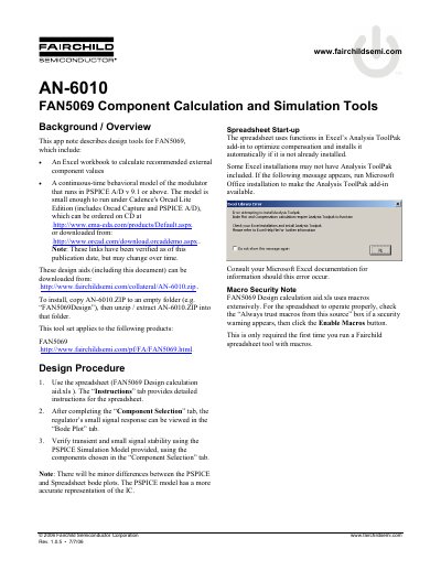 Fairchild Semiconductor FAN5069 Component Calculation and Simulation Tools Application Note