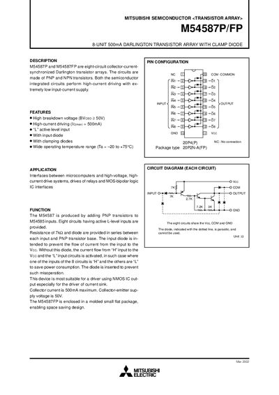 Mitsubishi M54587P/FP Datasheet - cover page