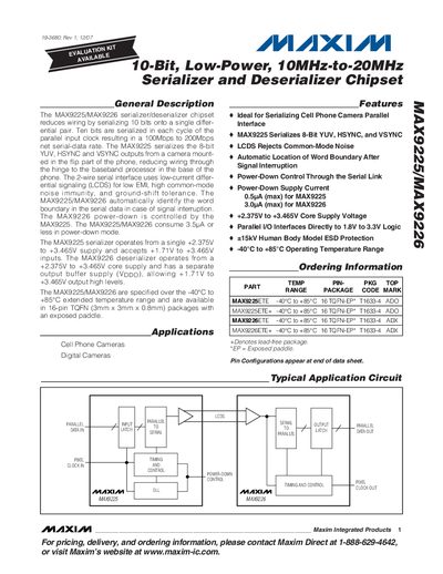 Maxim MAX9225/MAX9226 Serializer/Deserializer Datasheet - cover page