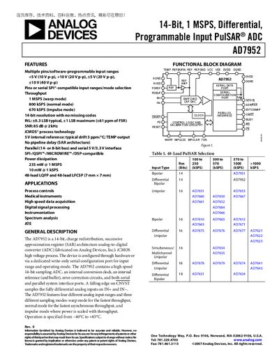 Analog Devices AD7952 Datasheet - cover page