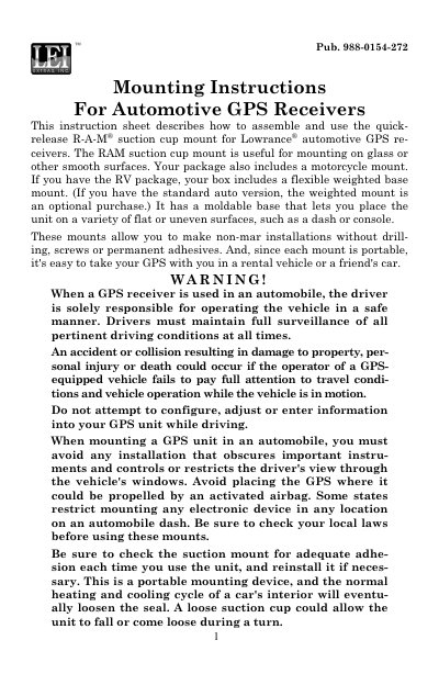 Lowrance 500C Automotive GPS Receiver Mounting Instructions - cover page