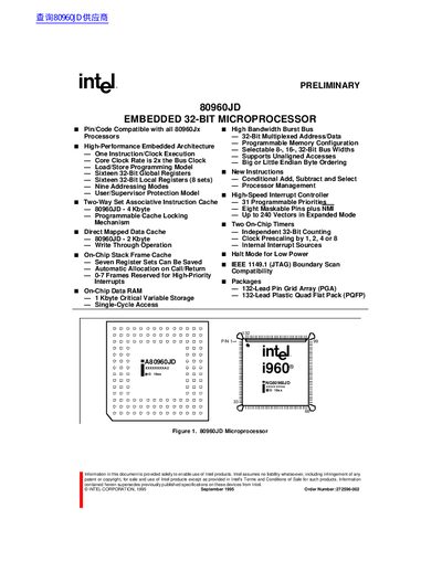Intel 80960JD Embedded 32-Bit Microprocessor Datasheet - cover page