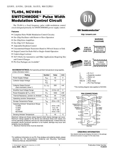 ON Semiconductor TL494 / NCV494 Datasheet - cover page