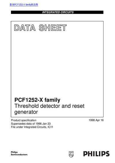 Philips PCF1252-X Family Threshold Detector and Reset Generator Datasheet - cover page