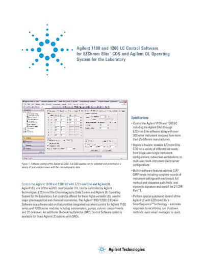 Agilent 1100/1200 LC Control Software for EZChrom Elite CDS Product Leaflet - cover page