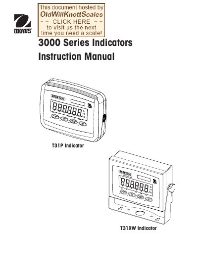 Ohaus T31XW and T31P Indicator Instruction Manual - cover page