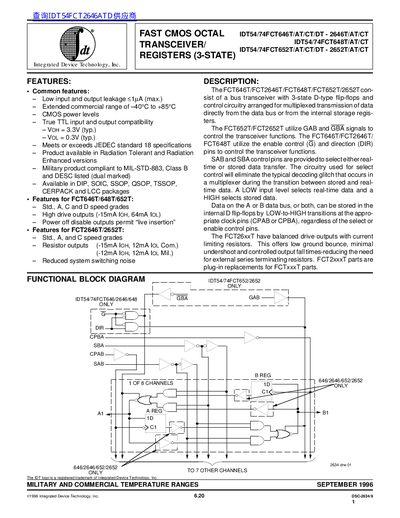 IDT IDT54/74FCT646T/AT/CT/DT - 2646T/AT/CT IDT54/74FCT648T/AT/CT IDT54/74FCT652T/AT/CT/DT - 2652T/AT/CT handbook - cover page