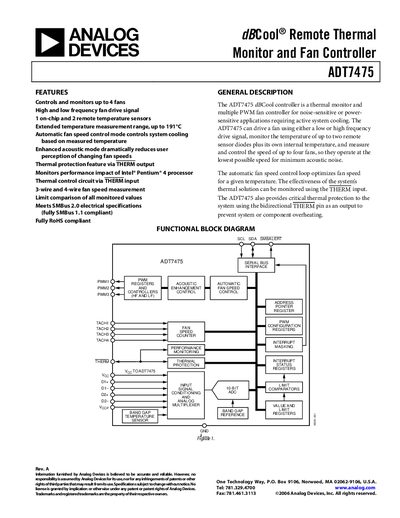 Analog Devices ADT7475 dBCool Remote Thermal Monitor Fan Controller Manual - cover page