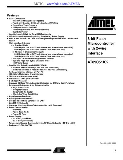 ATMEL AT89C51IC2 handbook - cover page