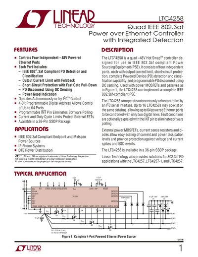 Linear Technology LTC4258 Power over Ethernet Controller Datasheet - cover page
