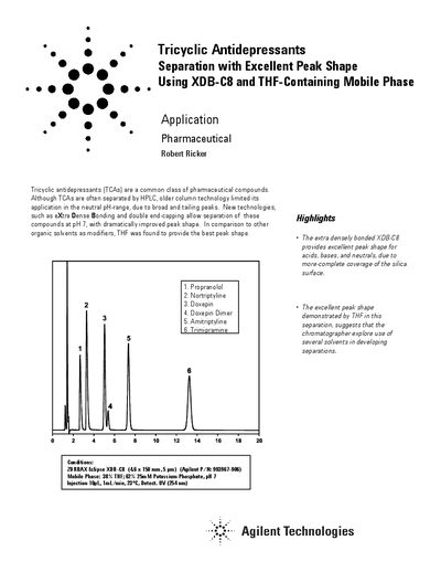 Agilent ZORBAX Eclipse XDB-C8 Application Note: Tricyclic Antidepressants Separation - cover page