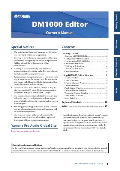 Yamaha DM1000 Editor Owner's Manual - cover page