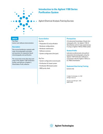 Agilent 1100 Series Purification System Training Course Handbook - cover page