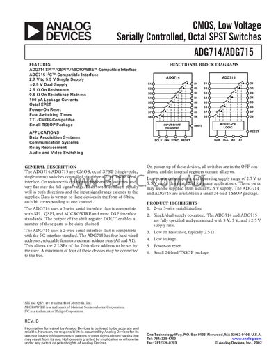 Analog Devices ADG714/ADG715 Datasheet - cover page