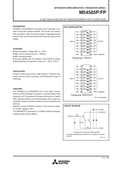 Mitsubishi M54585P/FP Datasheet - cover page