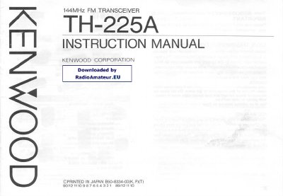 Kenwood TH-225A FM Transceiver Instruction Manual - cover page