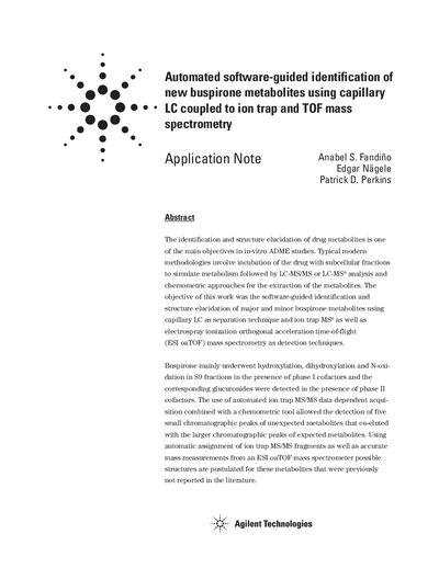 Agilent 1100 Series Automated Identification of Buspirone Metabolites Application Note - cover page