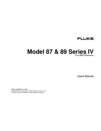 Fluke 87 & 89 Series IV True RMS Multimeter User Manual - cover page
