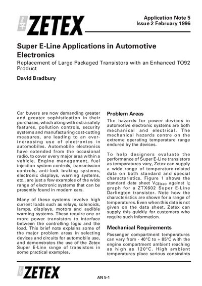 Zetex Super E-Line Application Note for Automotive Electronics - cover page